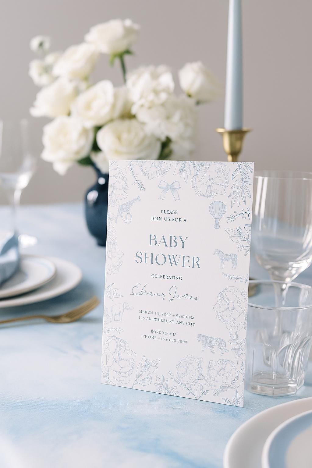 Elegant Blue Baby Shower Invitation - Digital & Printable Download - Baby Cuddle Me