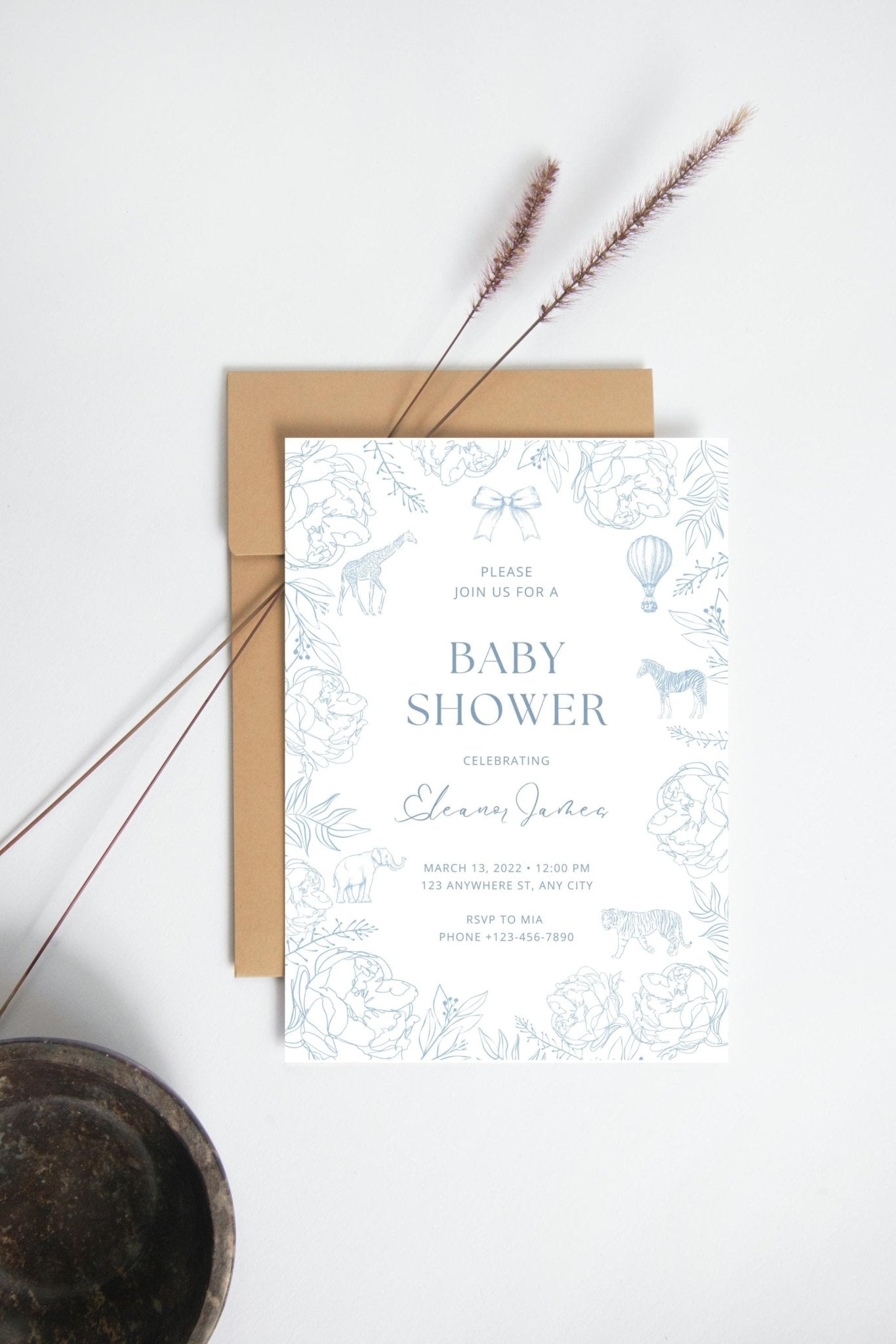 Elegant Blue Baby Shower Invitation - Digital & Printable Download - Baby Cuddle Me