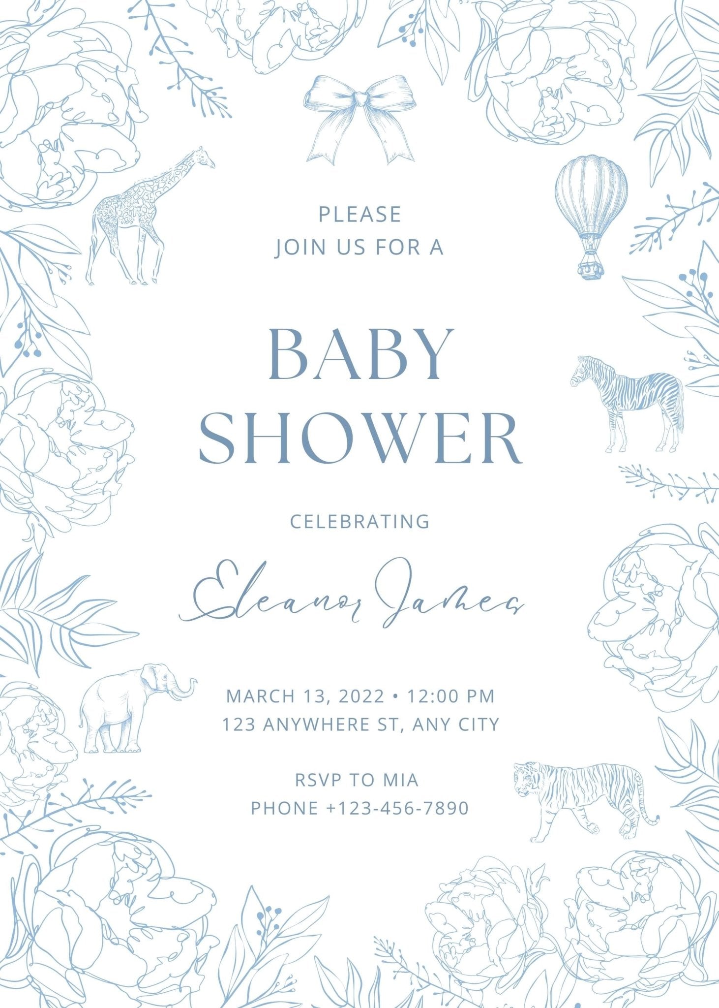 Elegant Blue Baby Shower Invitation - Digital & Printable Download - Baby Cuddle Me