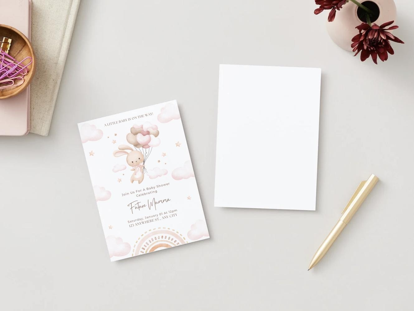 Dreamy Pink Baby Shower Invitation - Digital & Printable Download - Baby Cuddle Me