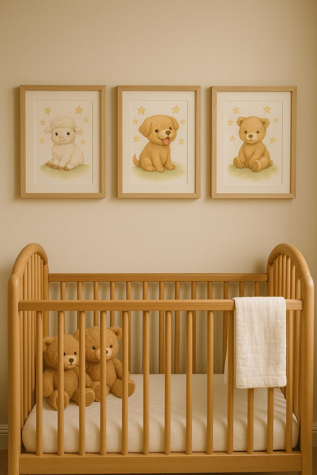 Set of 3 Baby Animal Nursery Prints: Lamb, Puppy, Teddy Bear (Digital Download) - Baby Cuddle Me