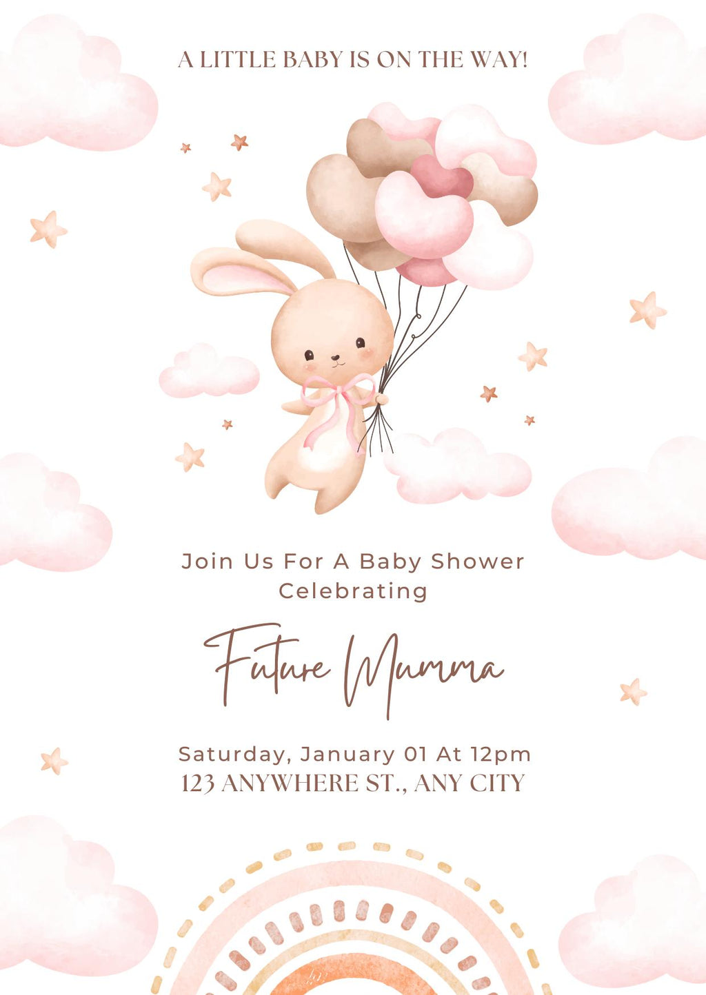 Dreamy Pink Baby Shower Invitation - Digital & Printable Download - Baby Cuddle Me